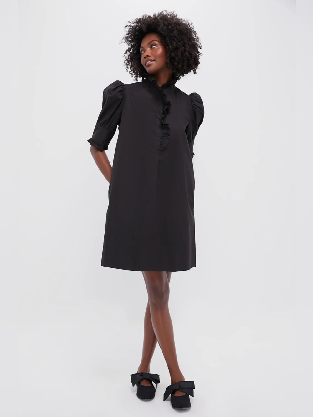 NWT Tuckernuck Pomander Place Gracelyn Mini Dress Ruffle-Trim Shift Black Dress